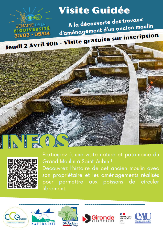 SEMAINE DE LA BIODIVERSITÉ A la découverte des travaux d'aménagement d'un ancien moulin 169 rue du grand moulin Saint-Aubin-de-Blaye 2026-04-02