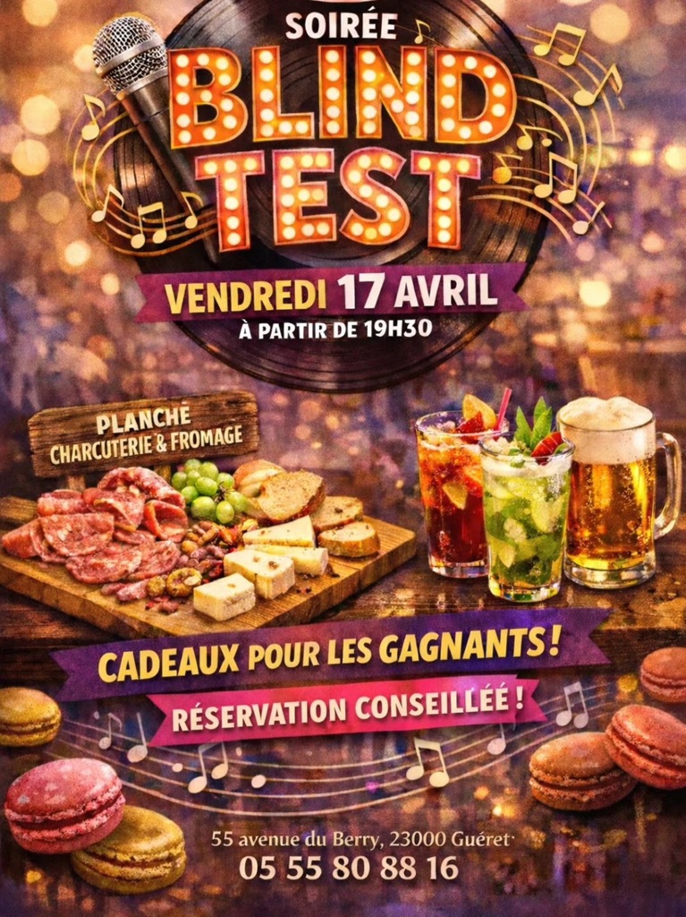 Soirée blind test au Monde du Macaron 55 Avenue du Berry Guéret 2026-04-17