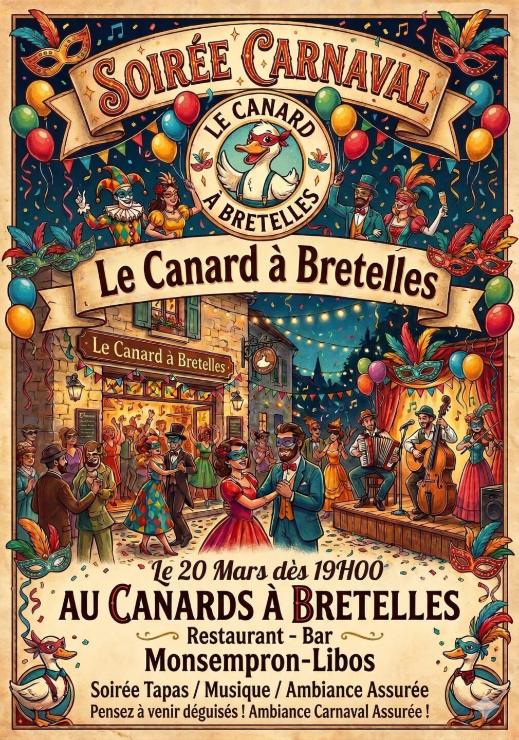 Soirée Carnaval Le Canard à Bretelles Monsempron-Libos 2026-03-20