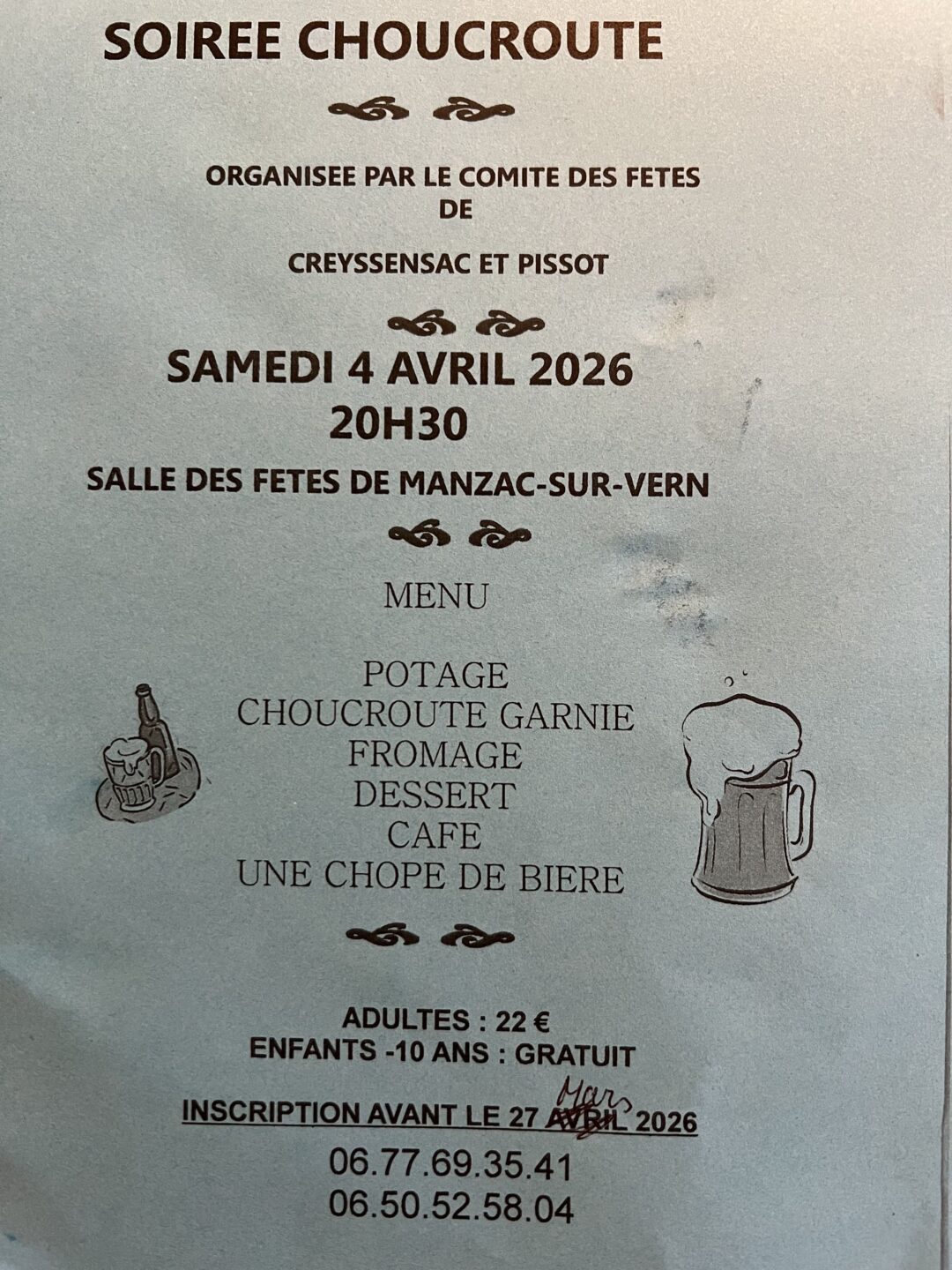 Soirée choucroute  Manzac-sur-Vern 2026-04-04