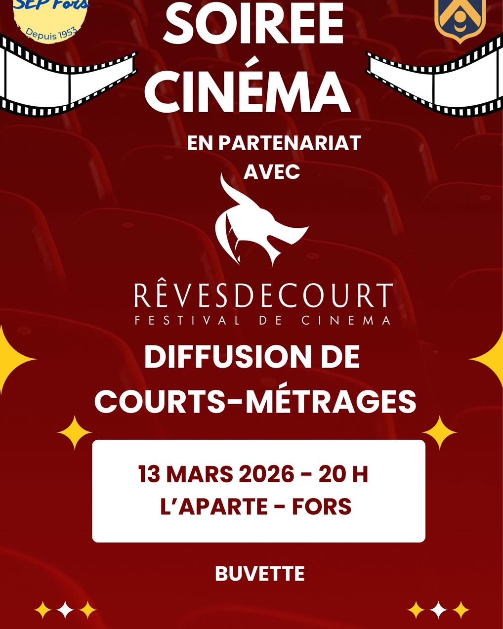 Soirée cinéma -courts métrages- à Fors 22 Rue de la Mairie Fors 2026-03-13