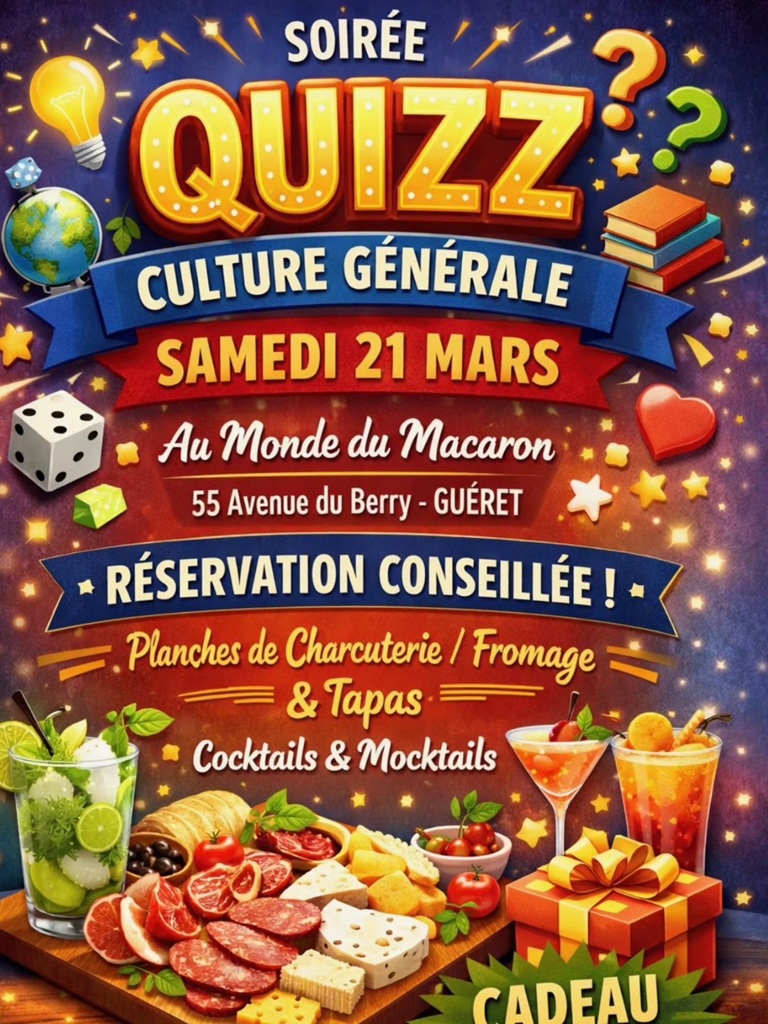 Soirée cocktail et quizz culture générale 55 Avenue du Berry Guéret 2026-03-21
