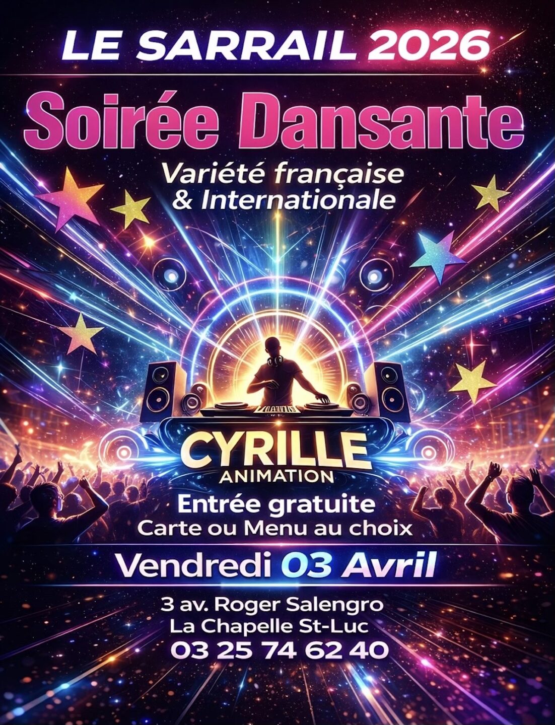 Soirée dansante variété Française et Internationale! Le Sarrail La Chapelle-Saint-Luc 2026-04-03