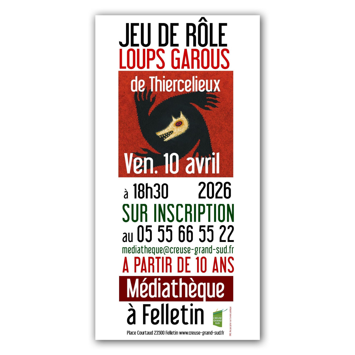 Soirée Jeu de rôle Loups Garous 12 Place Courtaud Felletin 2026-04-10