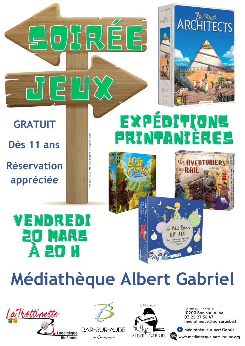 Soirée jeux Médiathèque Albert Gabriel Bar-sur-Aube 2026-03-20