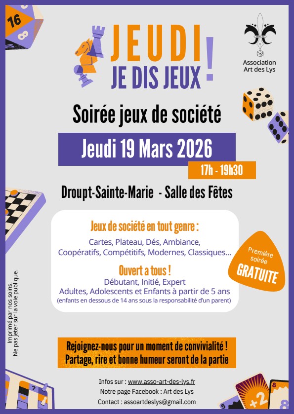 Soirée Jeux de Société à la salle des fêtes de Droupt-Sainte-Marie  Droupt-Sainte-Marie 2026-03-19