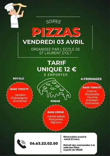 Soirée Pizzas à Saint Laurent d'Olt  Saint-Laurent-d'Olt 2026-04-03