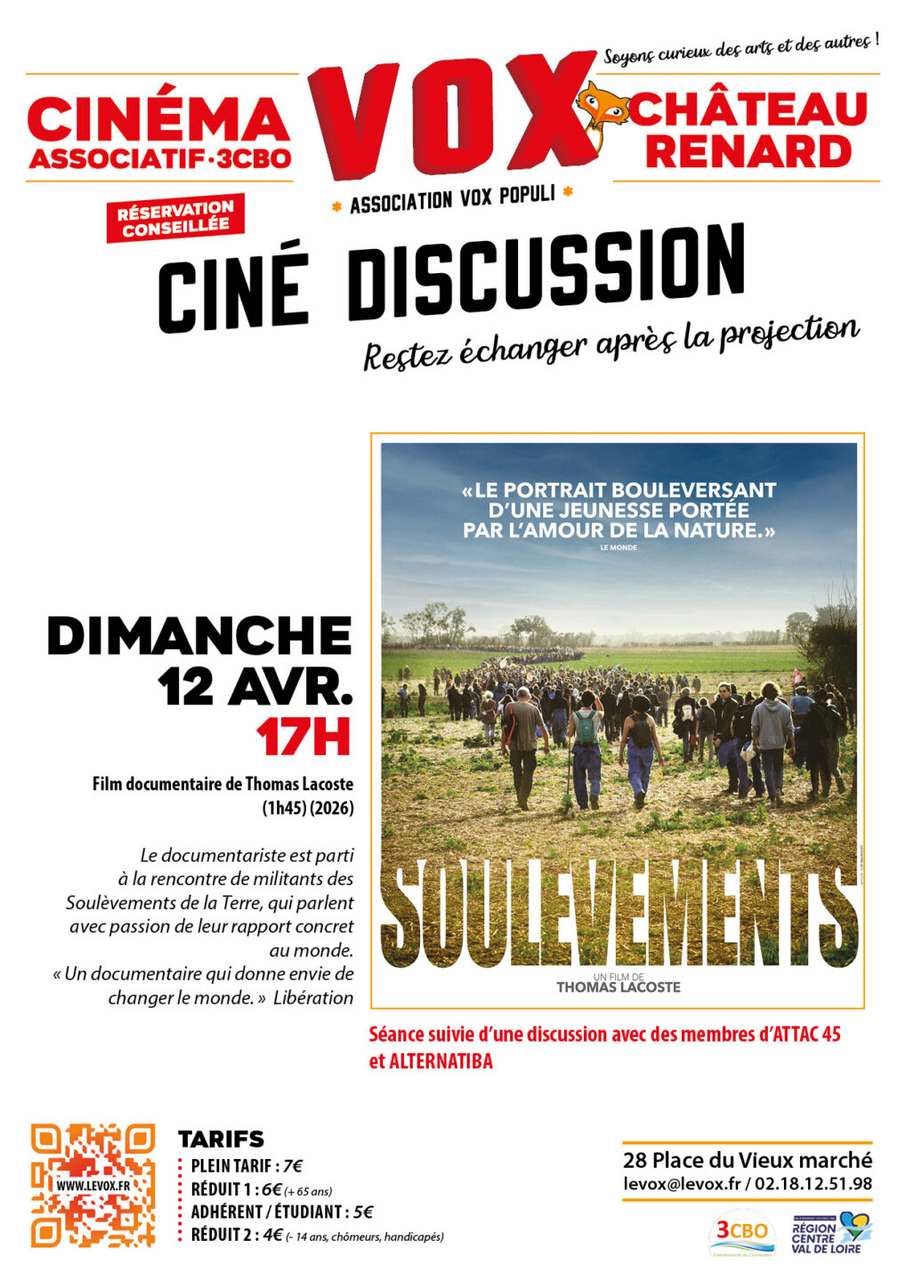 Soulèvements (ciné-discussion) 28 Place du Vieux Marché Château-Renard 2026-04-12