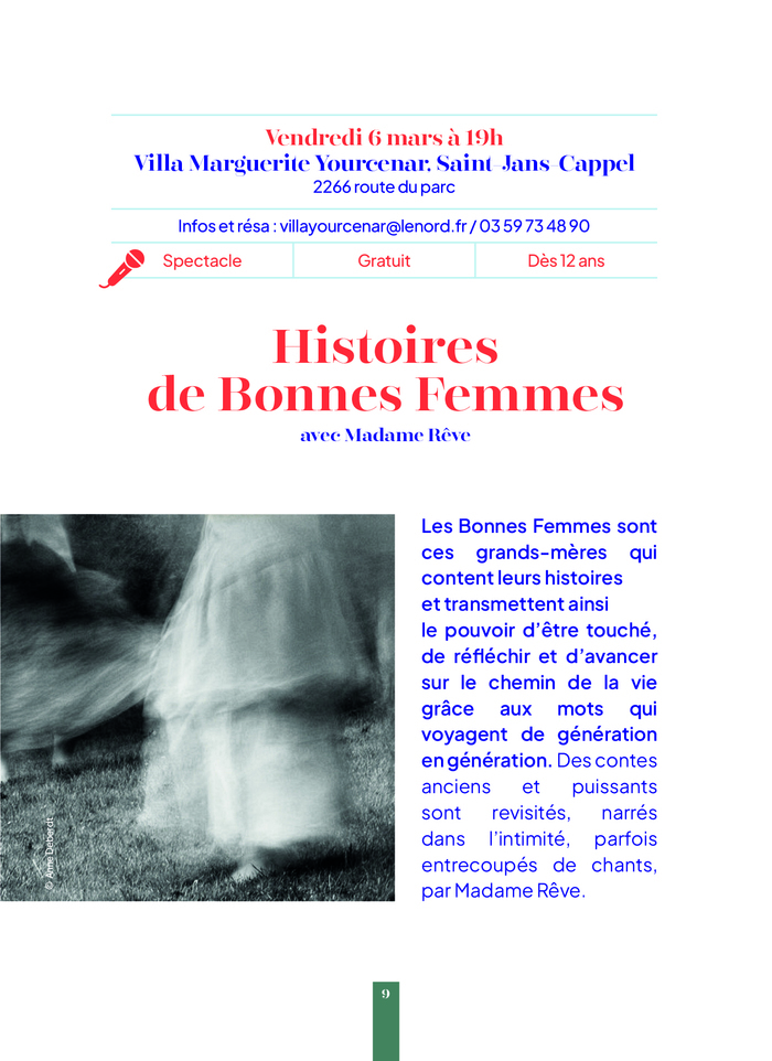 Spectacle "Histoires de Bonnes Femmes" -- Printemps des Poètes Villa Marguerite Yourcenar Saint-Jans-Cappel