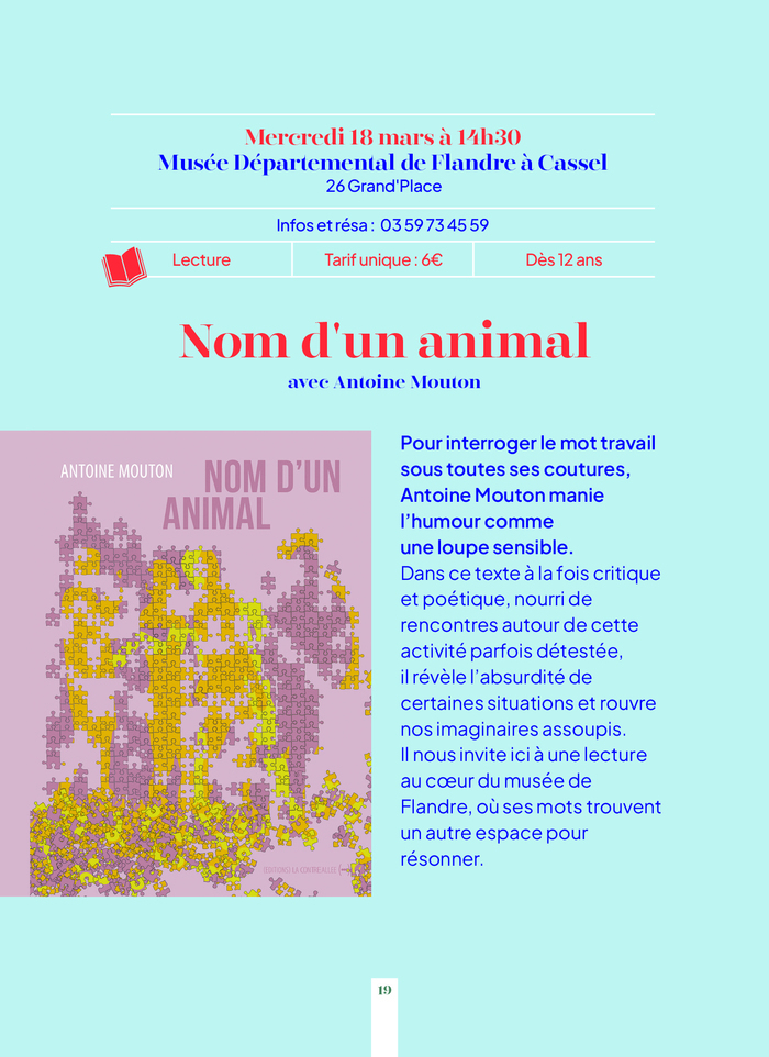 Spectacle "Nom d'un animal" - Printemps des Poètes Musée de Flandre Cassel