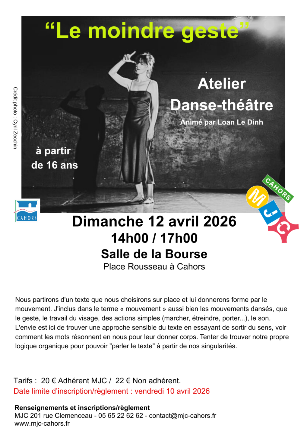Stage danse théâtre Le moindre geste Place Rousseau Cahors 2026-04-12