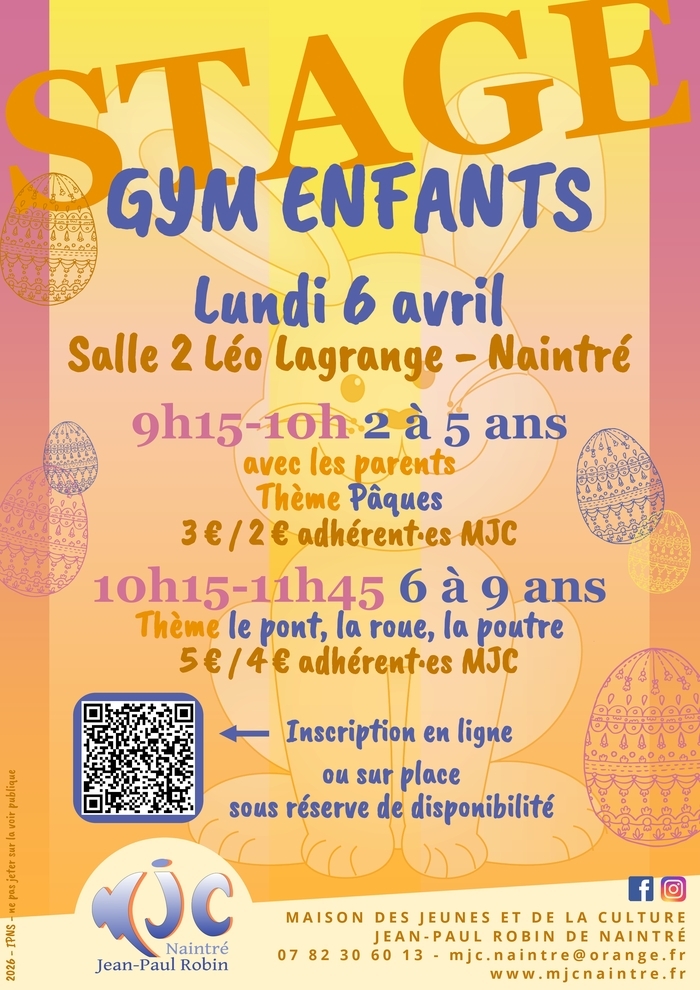 Stage de gym enfants avec la MJC 1 rue Gustave Courbet Naintré 2026-04-06