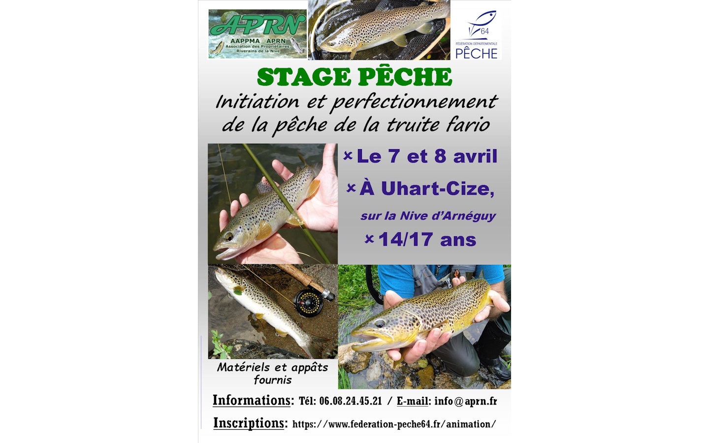 Stage de pêche initiation et perfectionnement de la pêche à la truite fario  Uhart-Cize 2026-04-07
