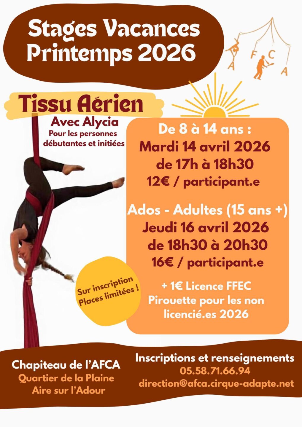 Stage de tissu aérien Chapiteau de l'AFCA Aire-sur-l'Adour 2026-04-14