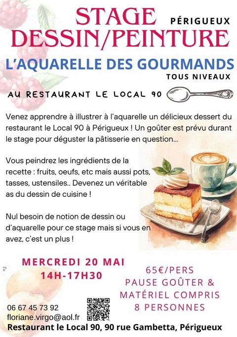 Stage Dessin Peinture L'aquarelle des Gourmands par Floriane VIRGO 90 Rue Gambetta Périgueux 2026-05-20