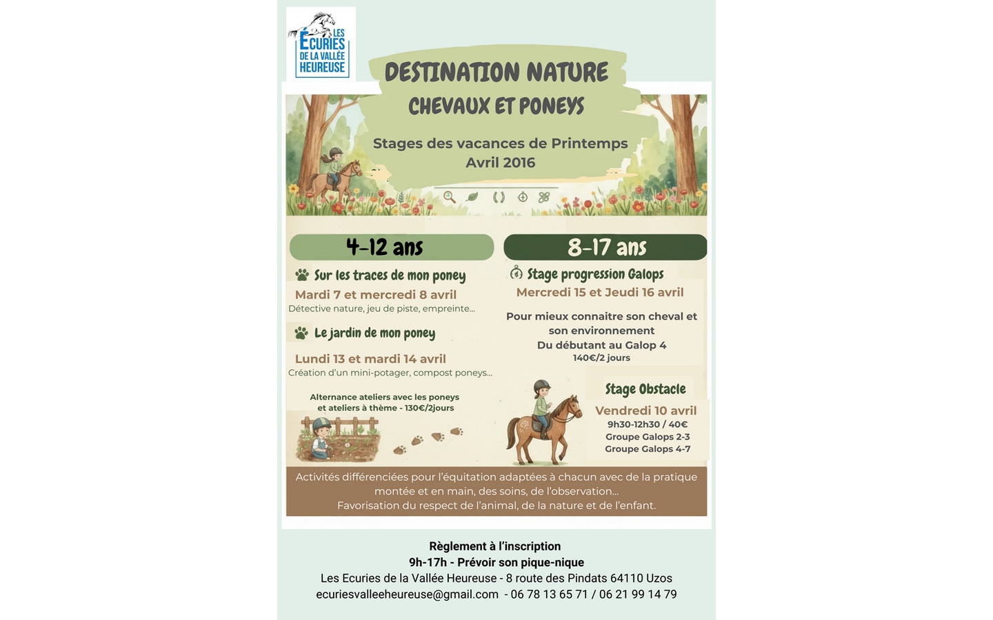 Stage équitation Destination nature Chevaux et poneys 8 rte des Pindats Uzos 2026-04-07