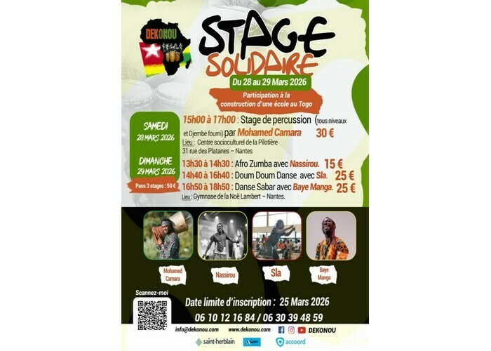 Stage percussions et danse africaine Centre socioculturel de la Pilotière