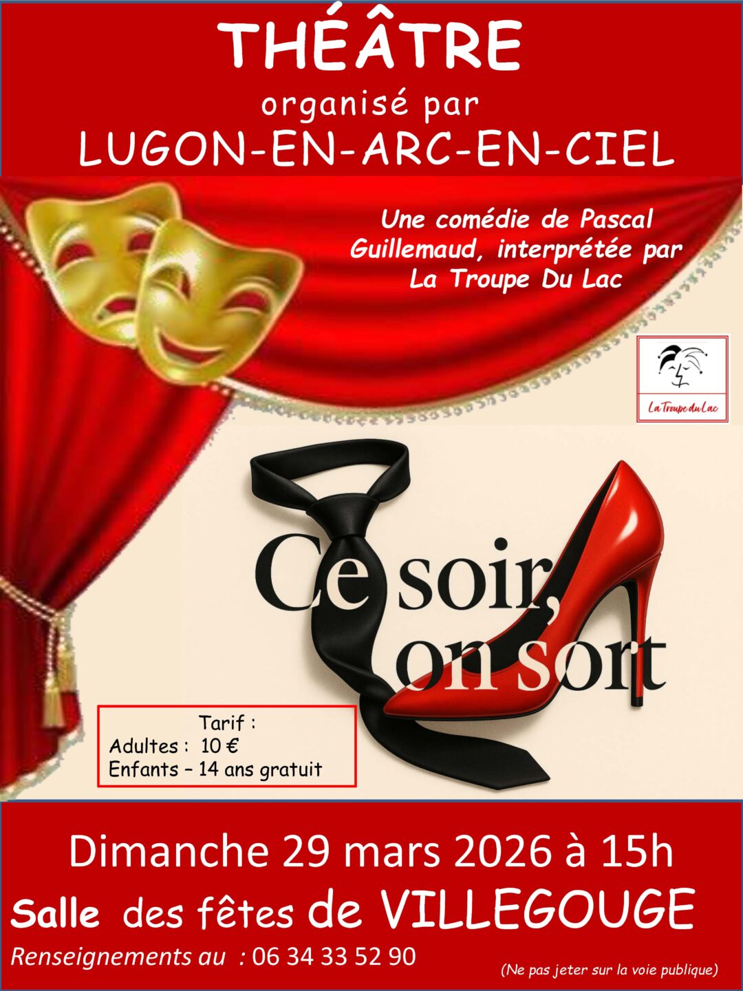 Théâtre à Villegouge Ce soir on sort salle des fêtes Villegouge 2026-03-29