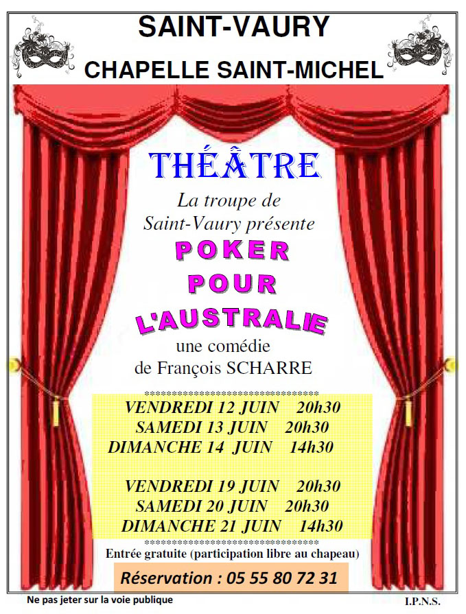 Théâtre Poker pour l’Australie Rue Saint-Michel Saint-Vaury