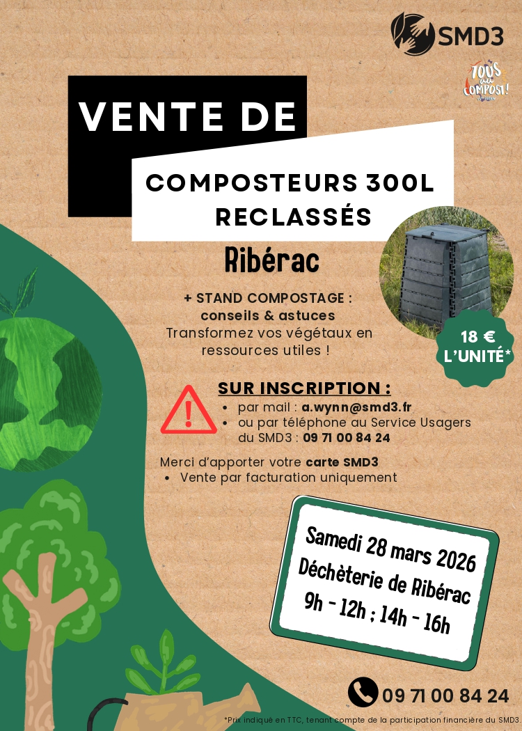 Vente de composteurs et atelier compostage Rue André Cheminade Ribérac 2026-03-28