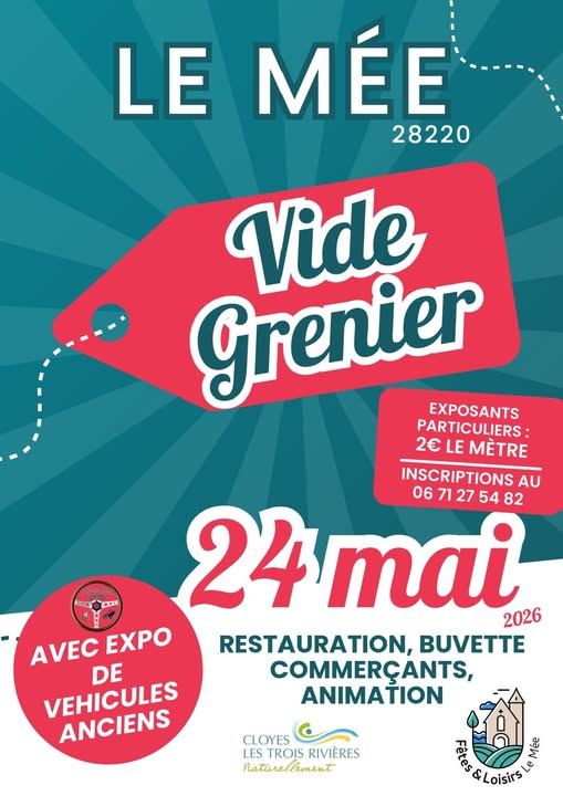 Vide-grenier et exposition de véhicules anciens Le Mée Cloyes-les-Trois-Rivières 2026-05-24