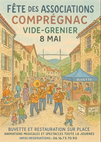 Vide grenier et fête des associations de Comprégnac Centre du village Comprégnac 2026-05-08