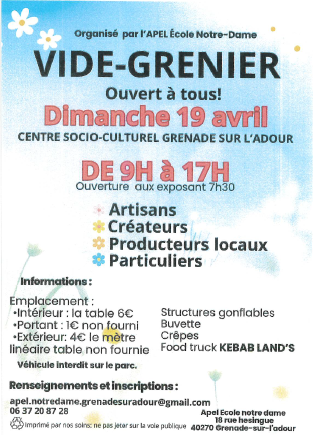 Vide Grenier Grenade-sur-l'Adour 5 Rue de Verdun Grenade-sur-l'Adour 2026-04-19