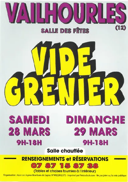 Vide grenier sur deux jours !  Vailhourles 2026-03-28