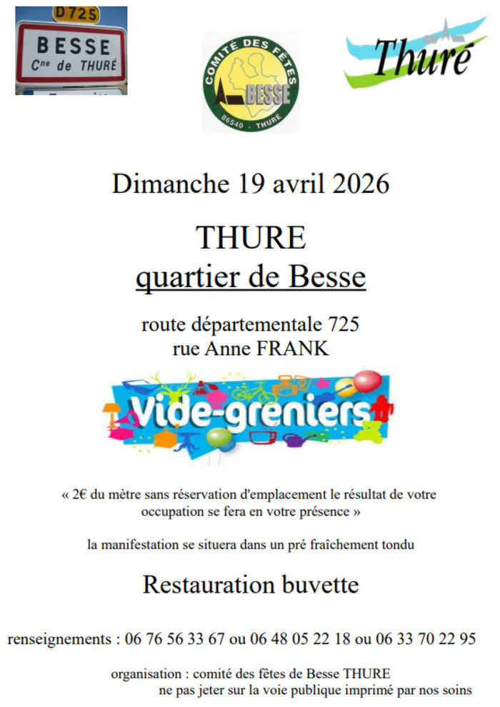 VIDE-GRENIERS À BESSE (THURÉ) ! Besse Thuré Thuré 2026-04-19
