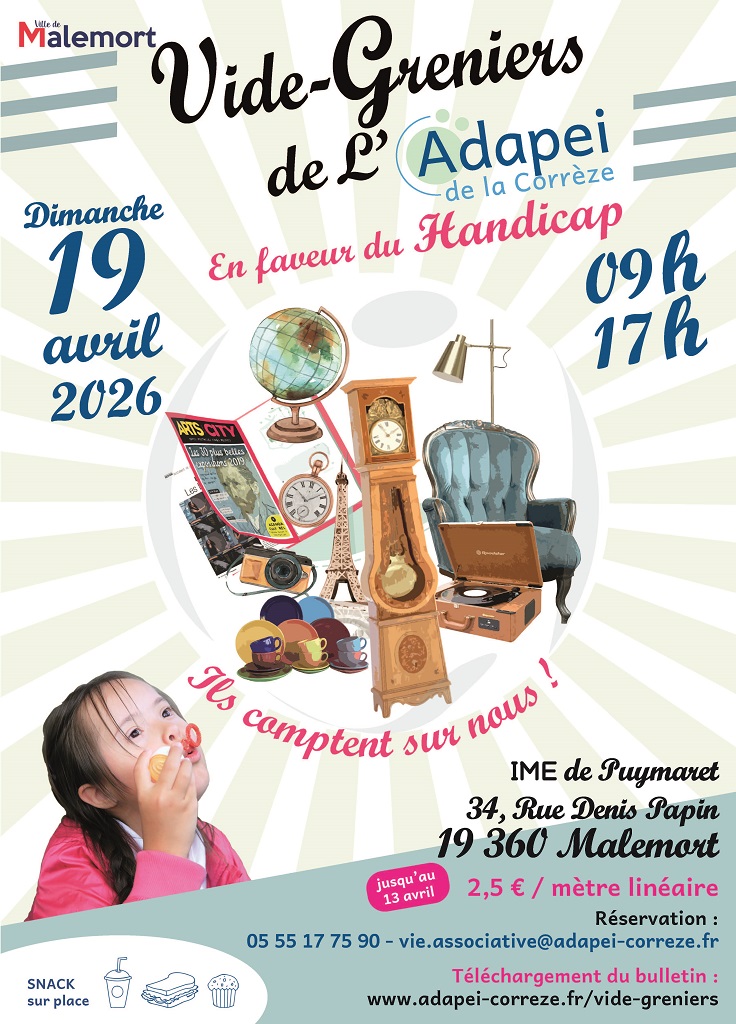 Vide-greniers de l'ADAPEI de la Corrèze 34 rue Denis Papin à Malemort Malemort 2026-04-19