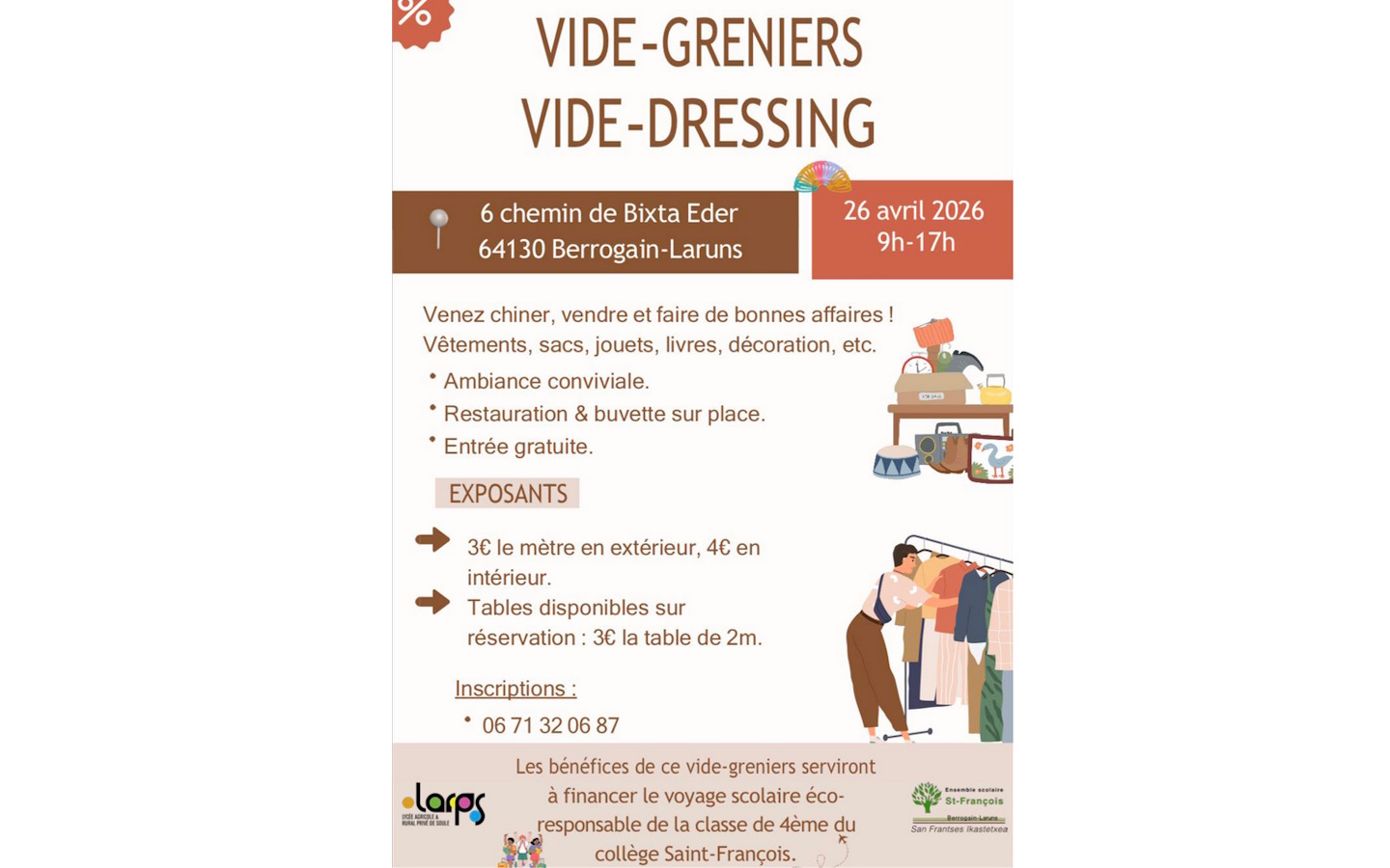Vide-greniers vide dressing Lycée Agricole et Rural Privé de Soule Berrogain-Laruns 2026-04-26