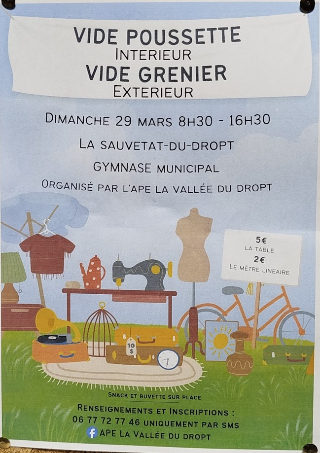 Vide poussette vide grenier Salle des Animations La Sauvetat-du-Dropt 2026-03-29