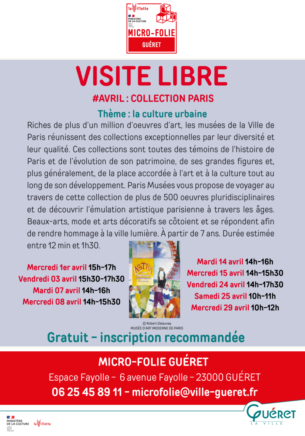Visite libre collection Paris 6 Avenue Fayolle Guéret 2026-04-03