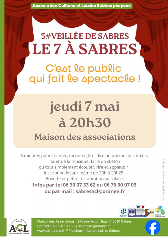 3è veillée Le 7 à Sabres Maison des Associations Sabres