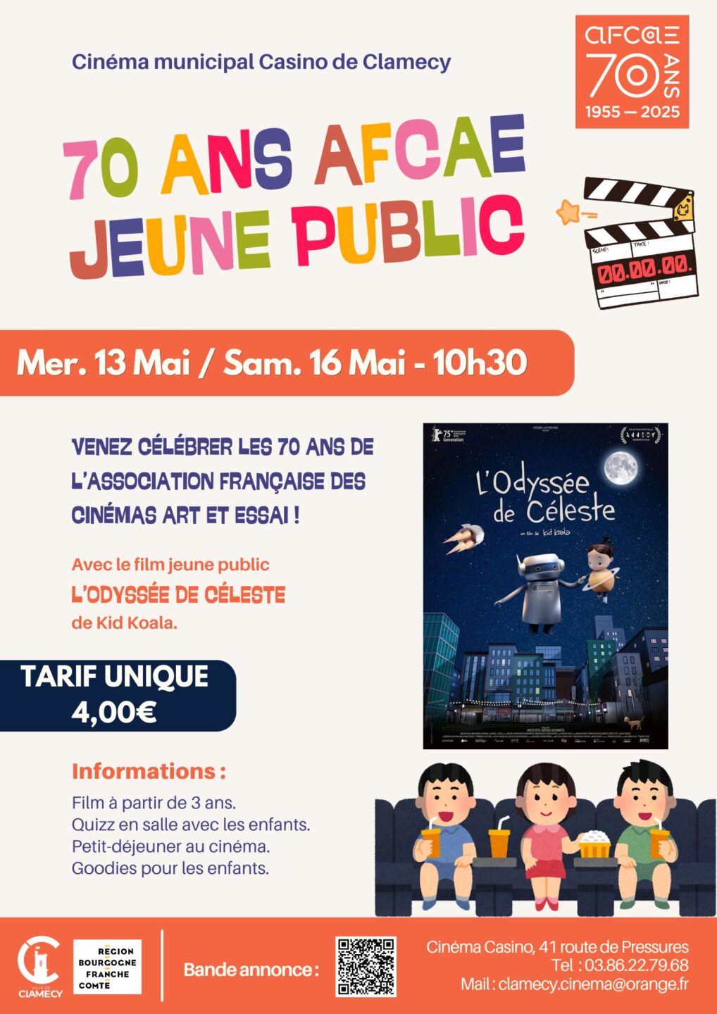 70 ans AFCAE Jeune public Projection du film L&rsquo;Odyssée de Céleste Cinéma Casino Clamecy