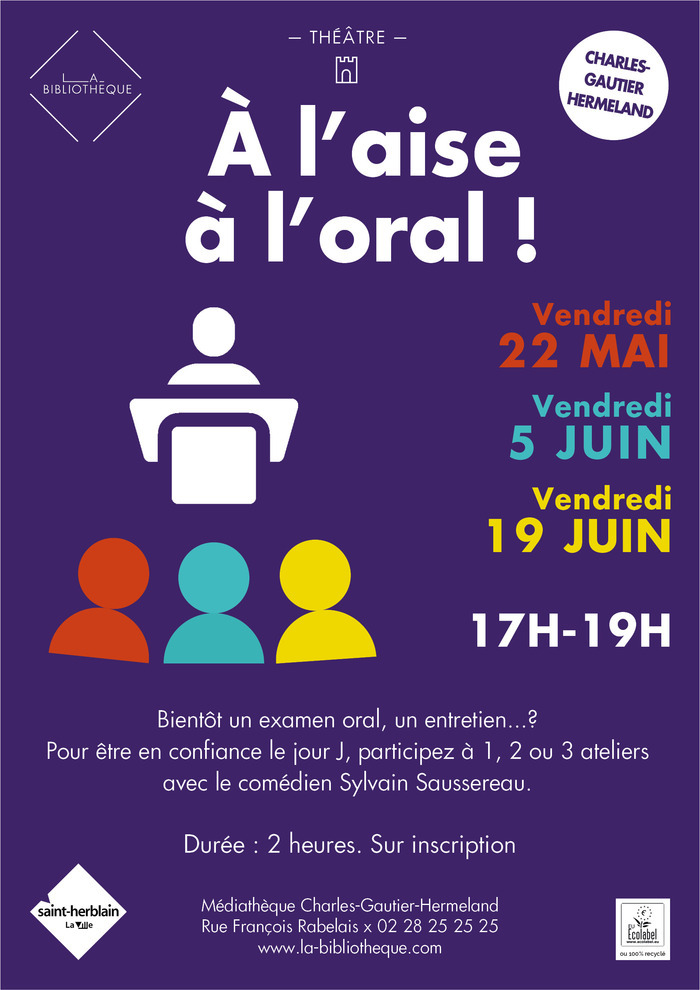 À l&rsquo;aise à l&rsquo;oral !, Médiathèque Charles-Gautier-Hermeland, Saint-Herblain