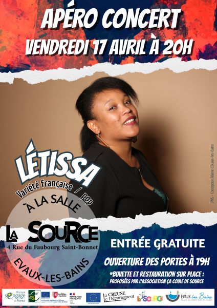 APERO CONCERT Letissa chanson française salle La Source Évaux-les-Bains