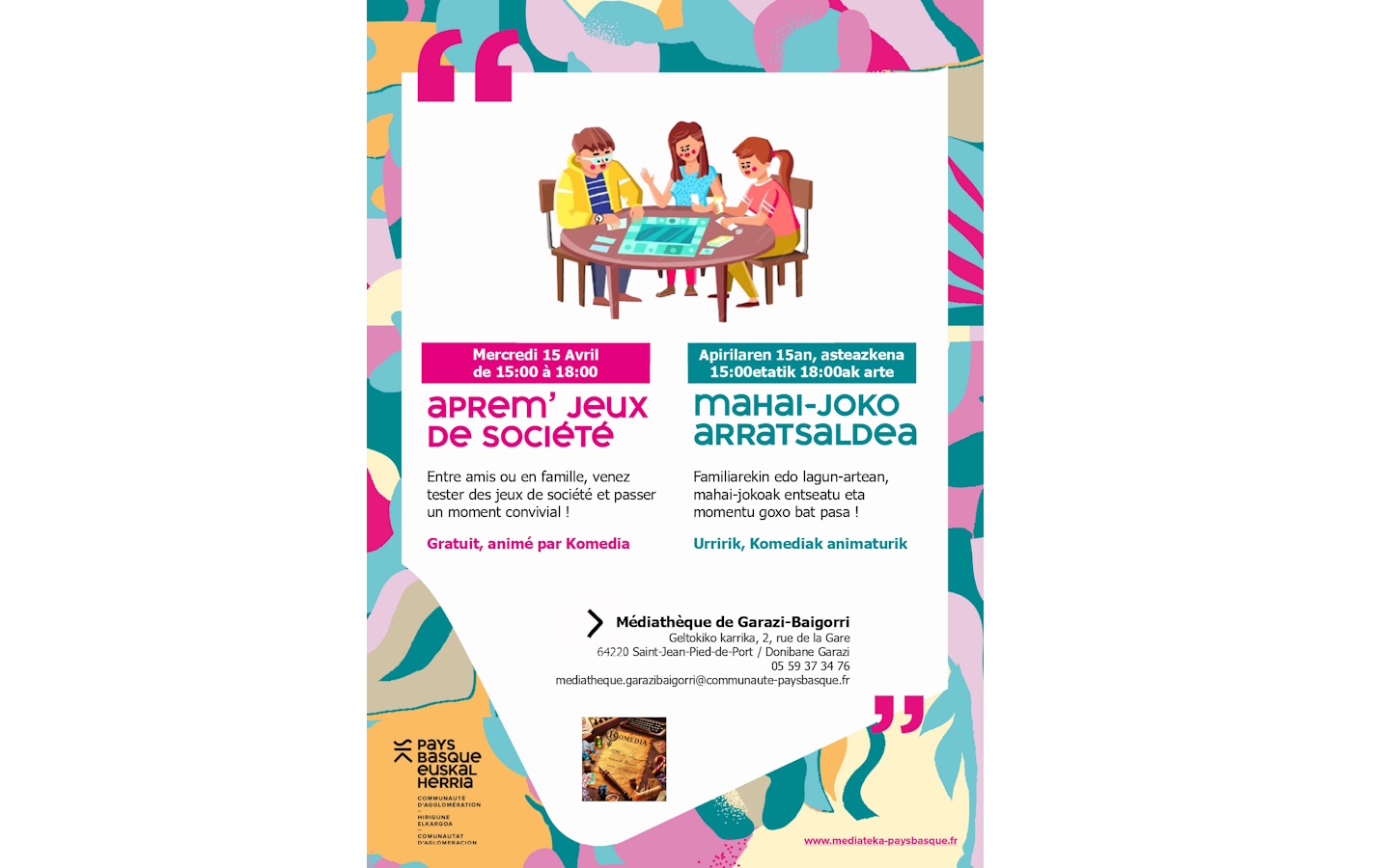 Après-midi jeux de sociétés Médiathèque Saint-Jean-Pied-de-Port