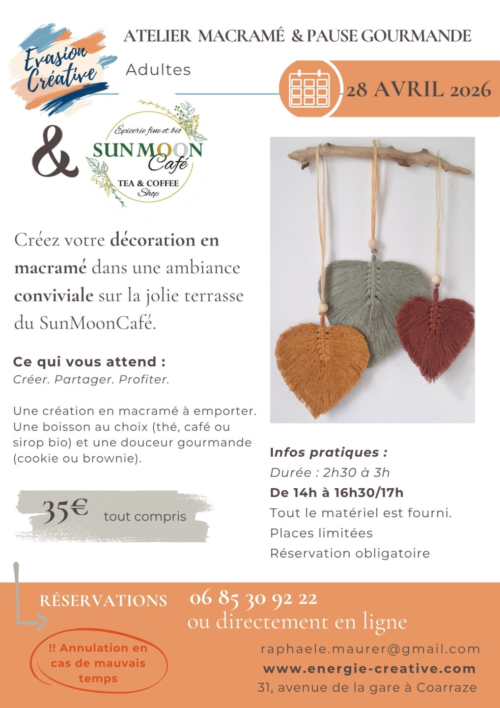 Atelie macramé et pause gourmande Sun Moon Café Coarraze