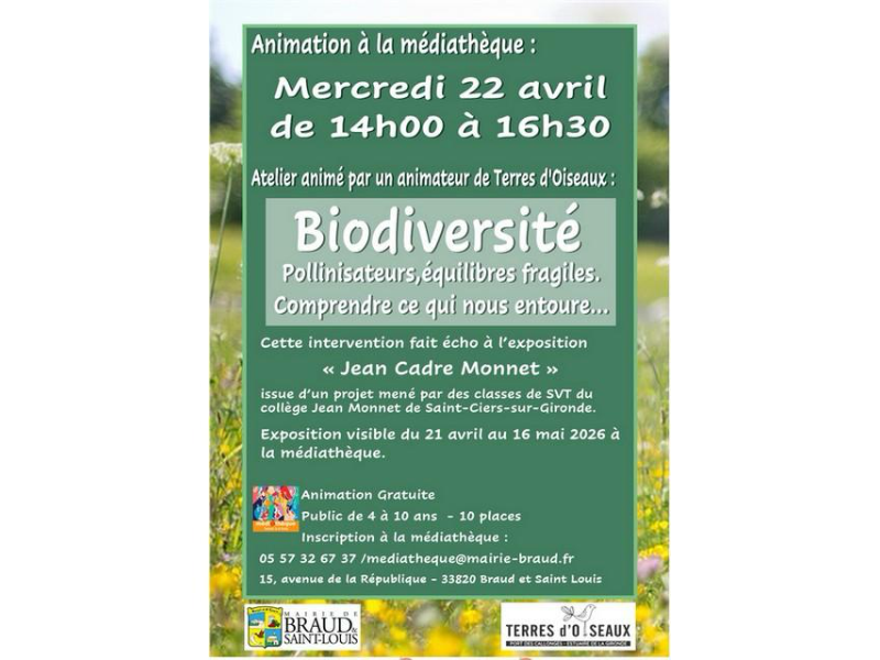 Atelier à la médiathèque sur la biodiversité Médiathèque Braud-et-Saint-Louis