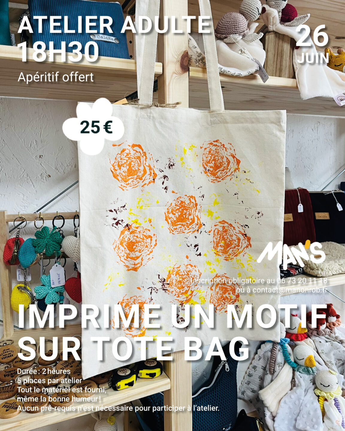Atelier adulte Imprime un motif sur tote bag Boutique Man&rsquo;s Saint-Laurent-en-Grandvaux