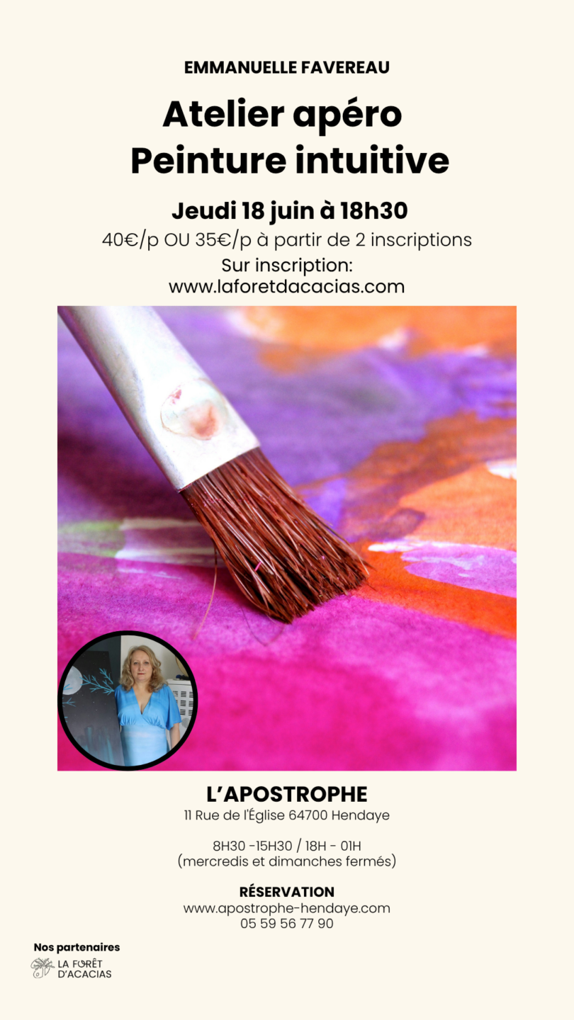 Atelier apéro Peinture intuitive Restaurant l&rsquo;APOSTrophe Hendaye