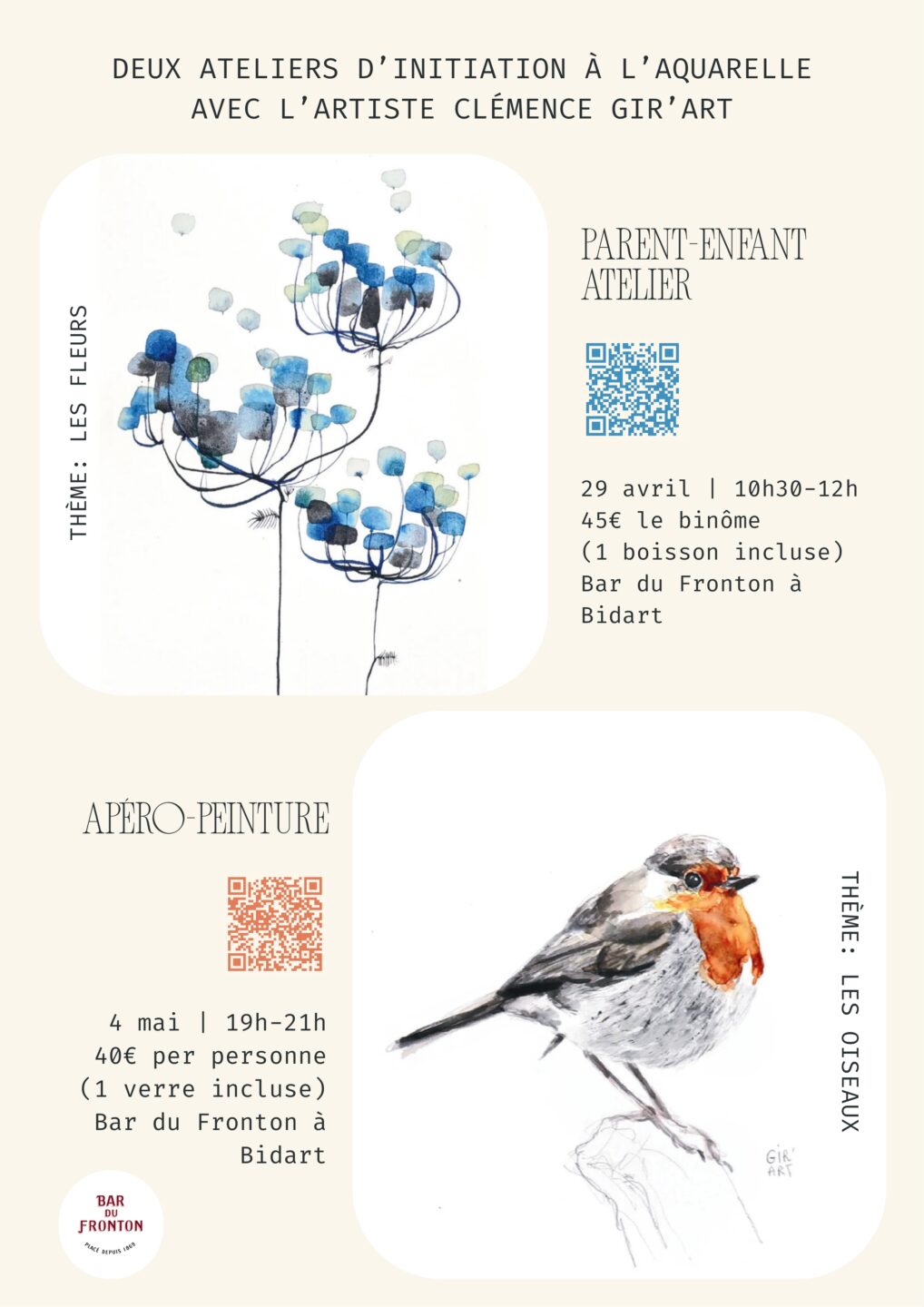 Atelier aquarelle en duo parent & enfant Bar du Fronton Bar du Fronton Bidart