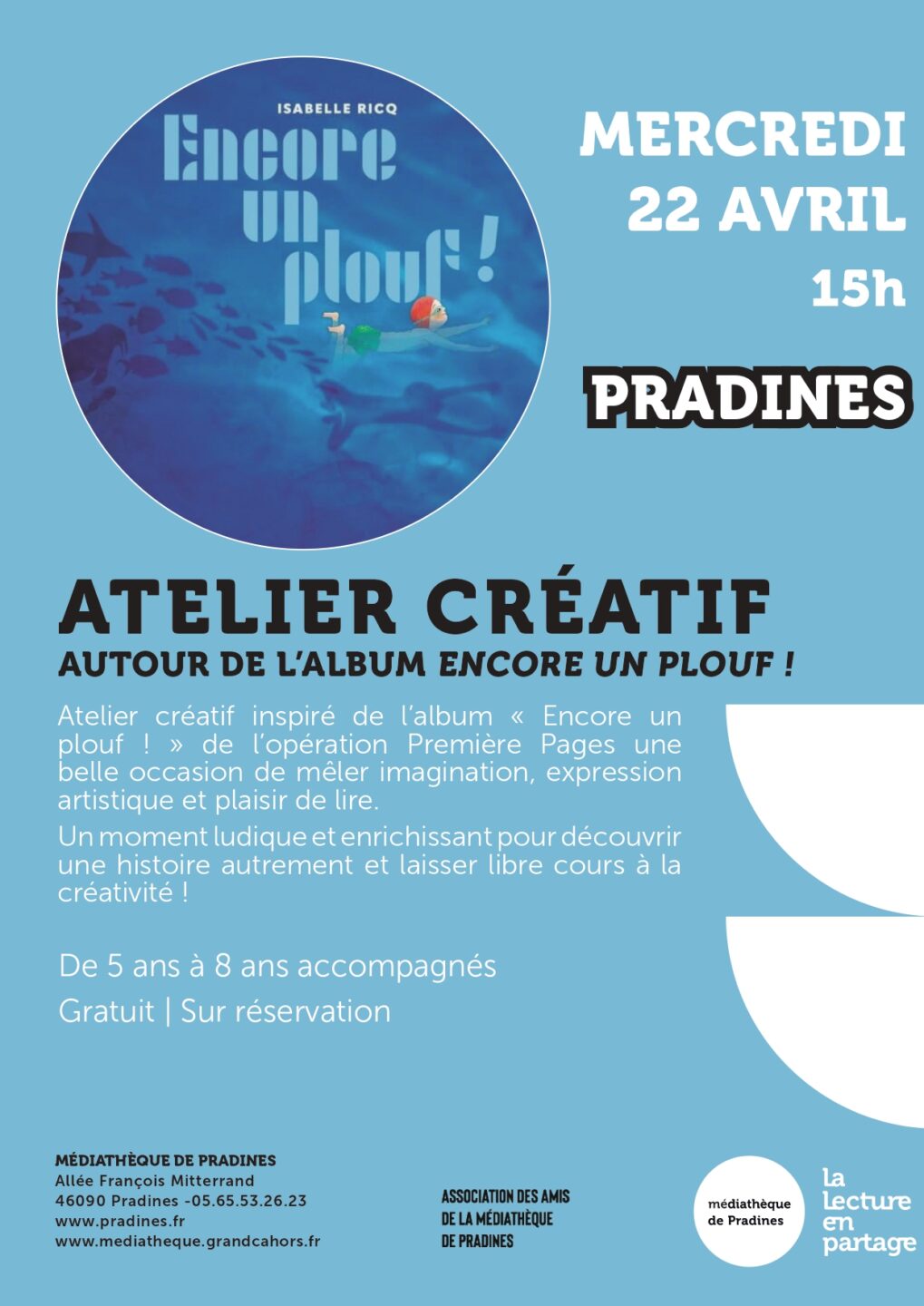 Atelier créatif autour de l&rsquo;album Encore un plouf !  Pradines