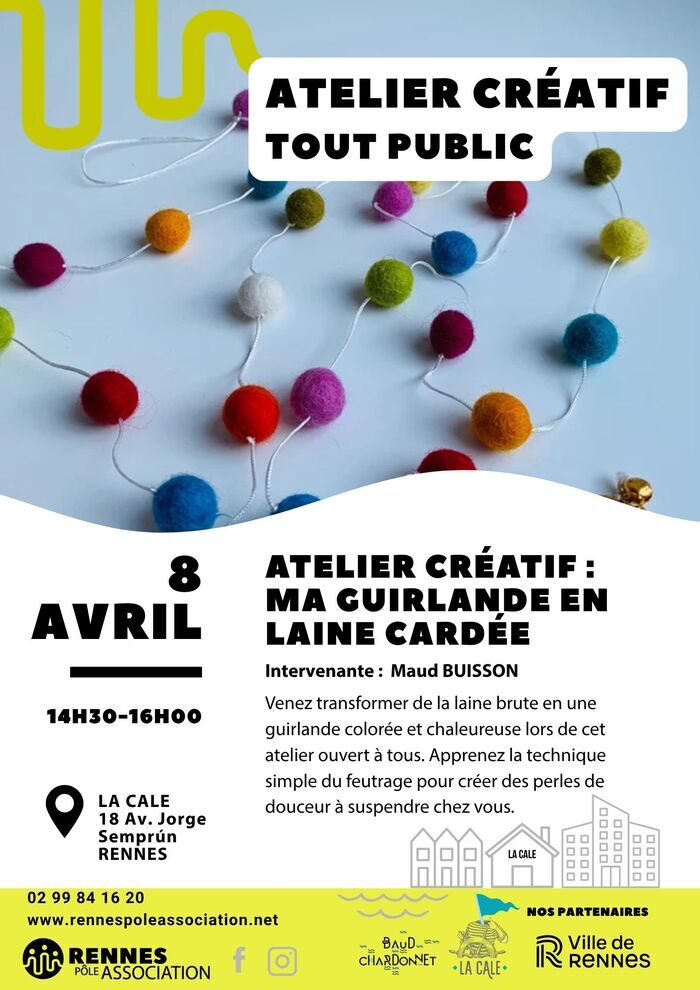 Atelier créatif : ma guirlande en laine cardée La Cale Rennes