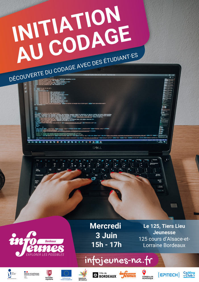 Atelier d'initiation au codage Le 125 - Tiers lieu jeunesse - 125 cours Alsace et Lorraine 33000 Bordeaux Bordeaux