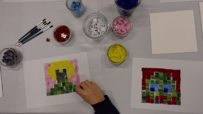 Atelier éclatée au sol, la mosaïque romaine, Le Chronographe, Rezé