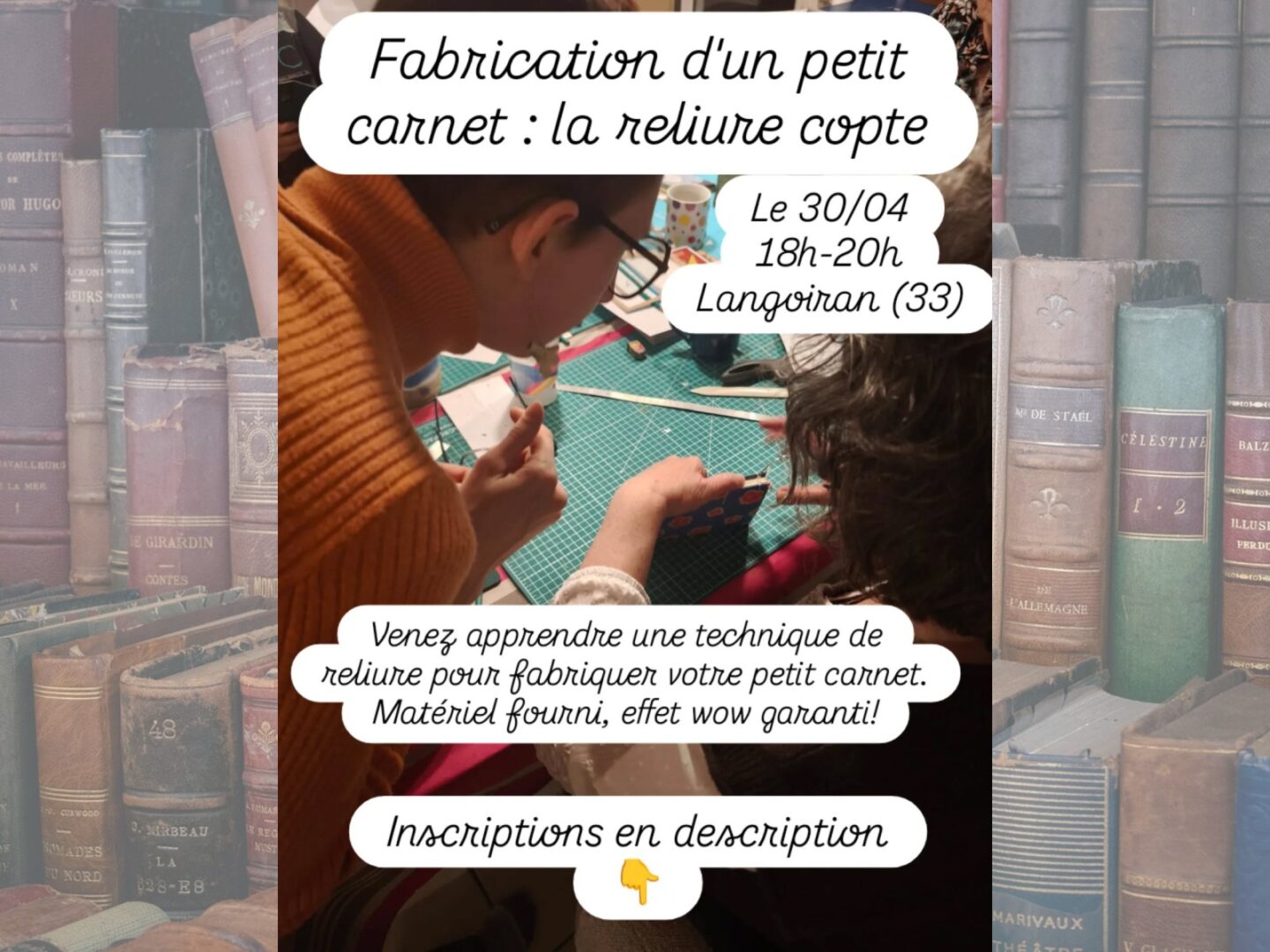 Atelier Fabrication d&rsquo;un petit carnet reliure copte  Langoiran