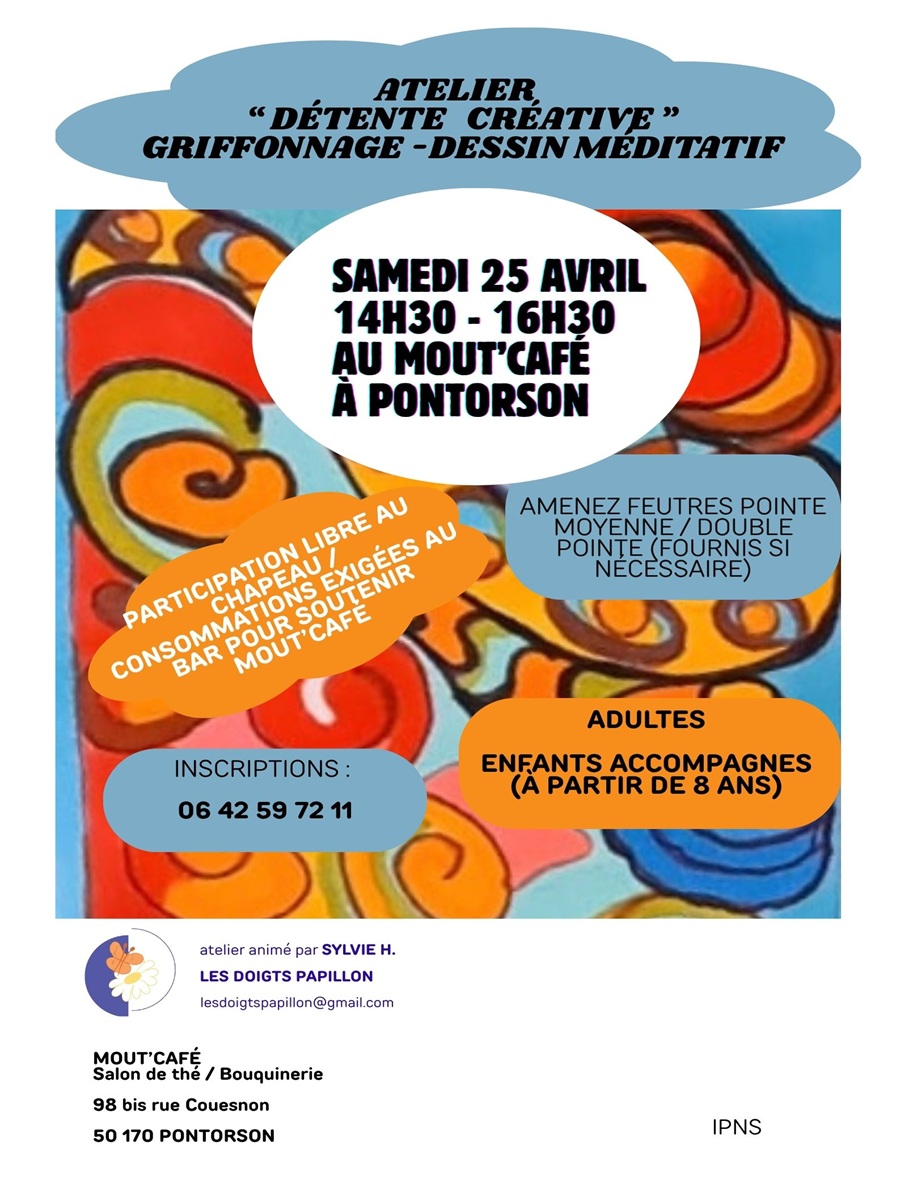 Atelier griffonnage dessin méditatif Bar Mout&rsquo;Café Pontorson
