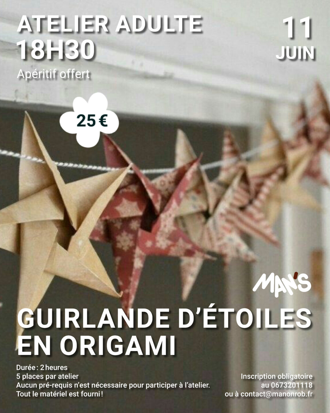 Atelier Guirlande d&rsquo;étoiles en origami Boutique Man&rsquo;s Saint-Laurent-en-Grandvaux